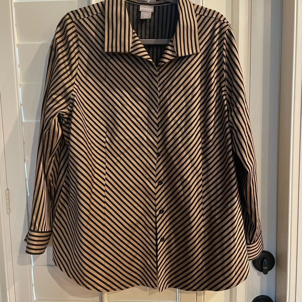Chicos Women’s Striped Button-Up Shirt 2.5 US 14 XL classy preppy workwear - Picture 6 of 7